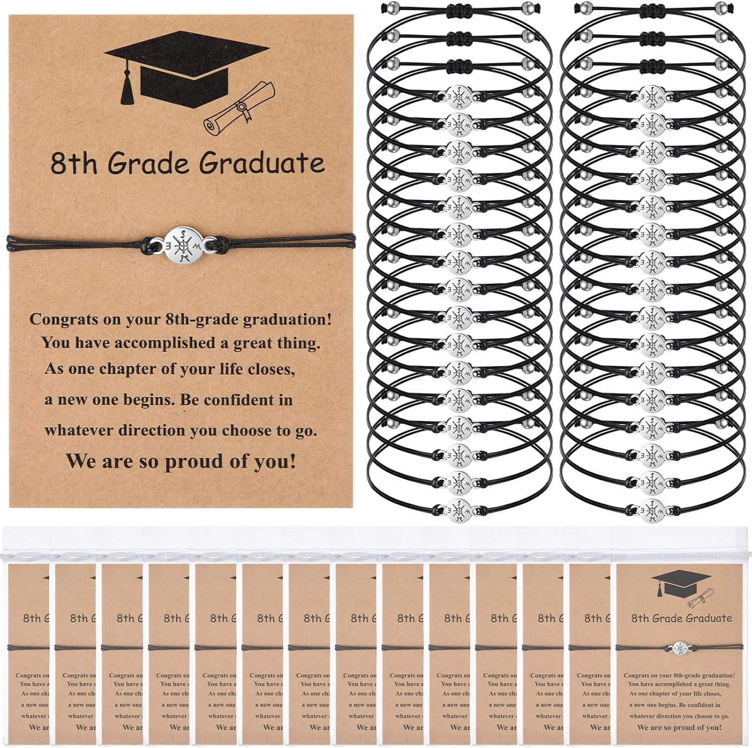 Tondiamo 30 Pcs 2025 Cross Bracelets Bulk Class of 2025 Graduation Gifts Graduation Bracelet Distance Friendship Bracelets with Card and Organza Bag for College High School Graduate Gifts
