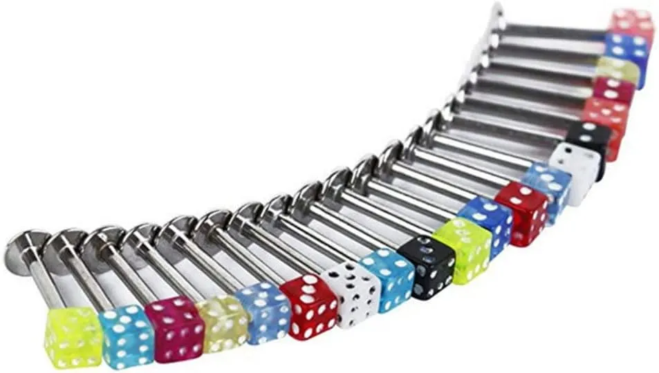 Tongue Rings Acrylic Dice Lip Bars Belly Button Rings Body Piercing Ornament 20PCS Mixed Color Tongue Bars