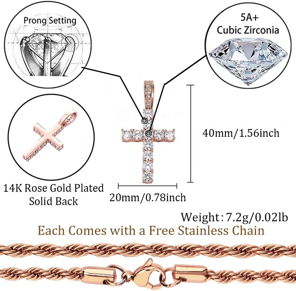 TOPGRILLZ Cross Necklace for Men Gold Necklace for Women Gold Heart Cross Jewelry 14K Silver Plated Solid Iced Cubic Zirconia Stainless Steel Pendant Chain