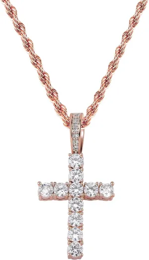 TOPGRILLZ Cross Necklace for Men Gold Necklace for Women Gold Heart Cross Jewelry 14K Silver Plated Solid Iced Cubic Zirconia Stainless Steel Pendant Chain