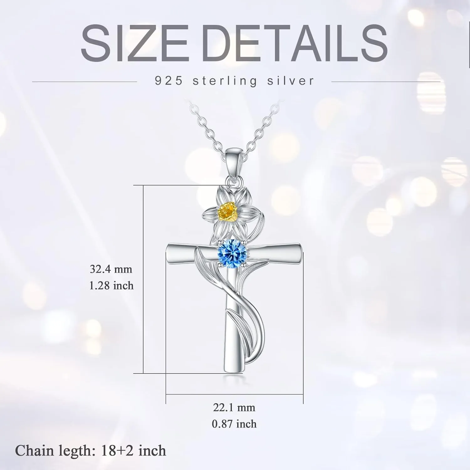TOUPOP Cross Necklaces for Women Sterling Silver 12 Birthstone Birth Flower Pendant Necklace Jewelry Birthday Anniversary Mothers Day Christmas Gifts for Her Wife Girlfriend Mom