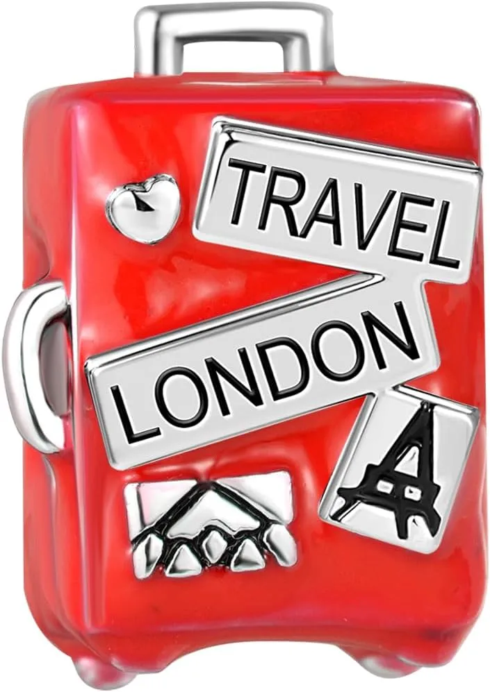 Travel Bag London Charm Eiffel Tower Paris Compatible with Pandora Moments Jewelry for Women Mom