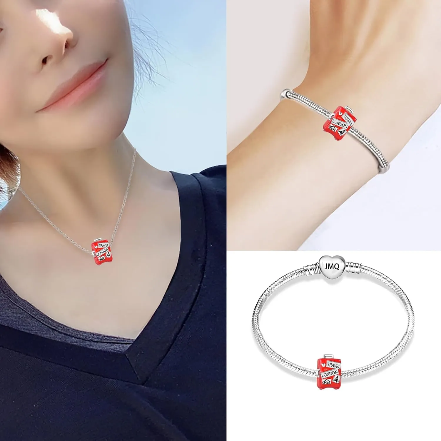 Travel Bag London Charm Eiffel Tower Paris Compatible with Pandora Moments Jewelry for Women Mom