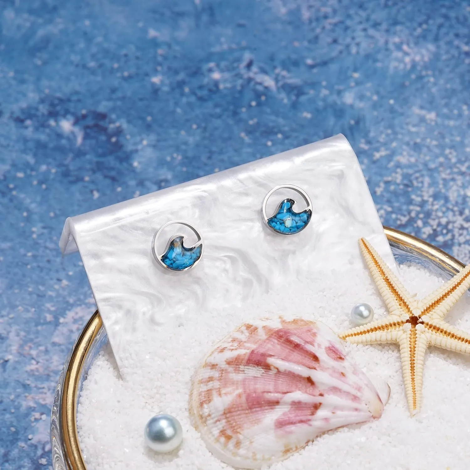 Turquoise Wave Dangle Earrings for Women Beach Earrings Turquoise Dainty Cute Ocean Wave Stud Earrings for Women Summer Surfer Earrings Beach Jewelry Gift