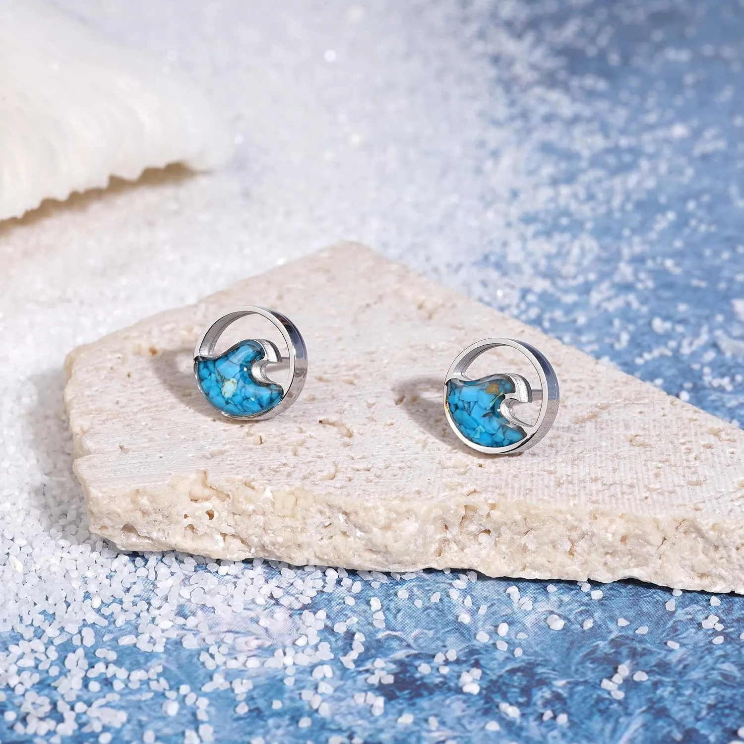 Turquoise Wave Dangle Earrings for Women Beach Earrings Turquoise Dainty Cute Ocean Wave Stud Earrings for Women Summer Surfer Earrings Beach Jewelry Gift
