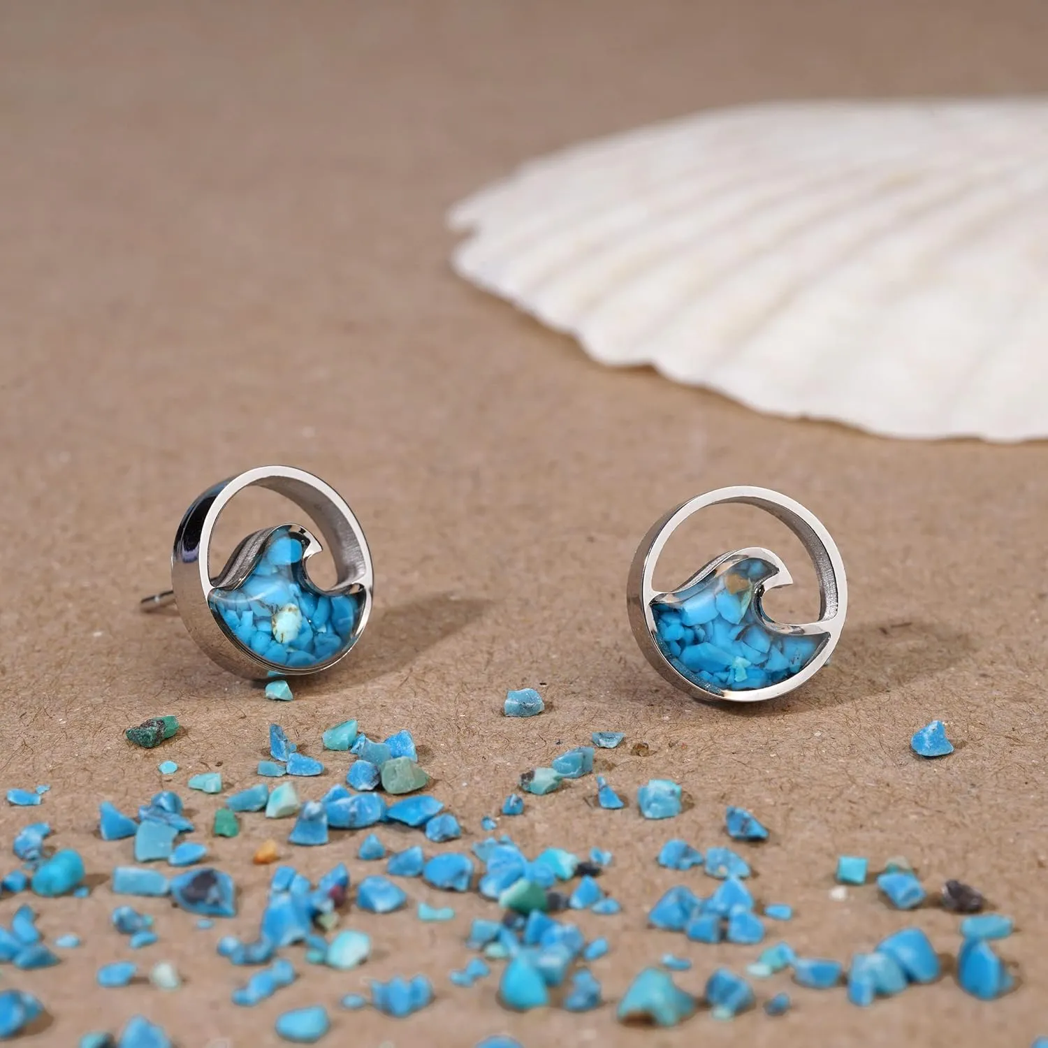 Turquoise Wave Dangle Earrings for Women Beach Earrings Turquoise Dainty Cute Ocean Wave Stud Earrings for Women Summer Surfer Earrings Beach Jewelry Gift