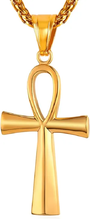 U7 Ankh Necklace for Men Women Stainless Steel Black Color Egyptian Jewelry Ankh Cross Pendant, Africa Necklaces with Chain 22"