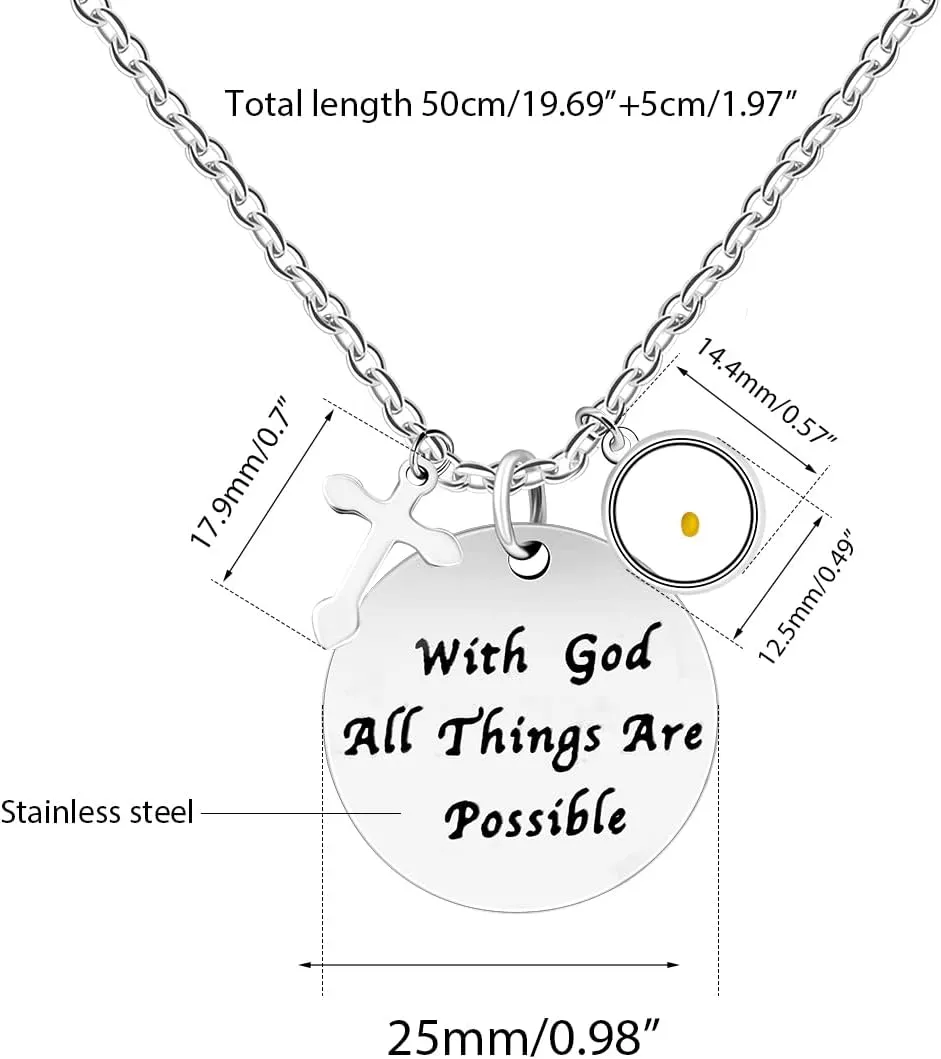 Uloveido Christian Bible Verse Necklace With God All Things are Possible Cross Mustard Seed Jewelry Y826
