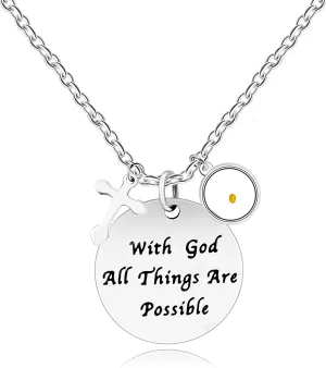 Uloveido Christian Bible Verse Necklace With God All Things are Possible Cross Mustard Seed Jewelry Y826