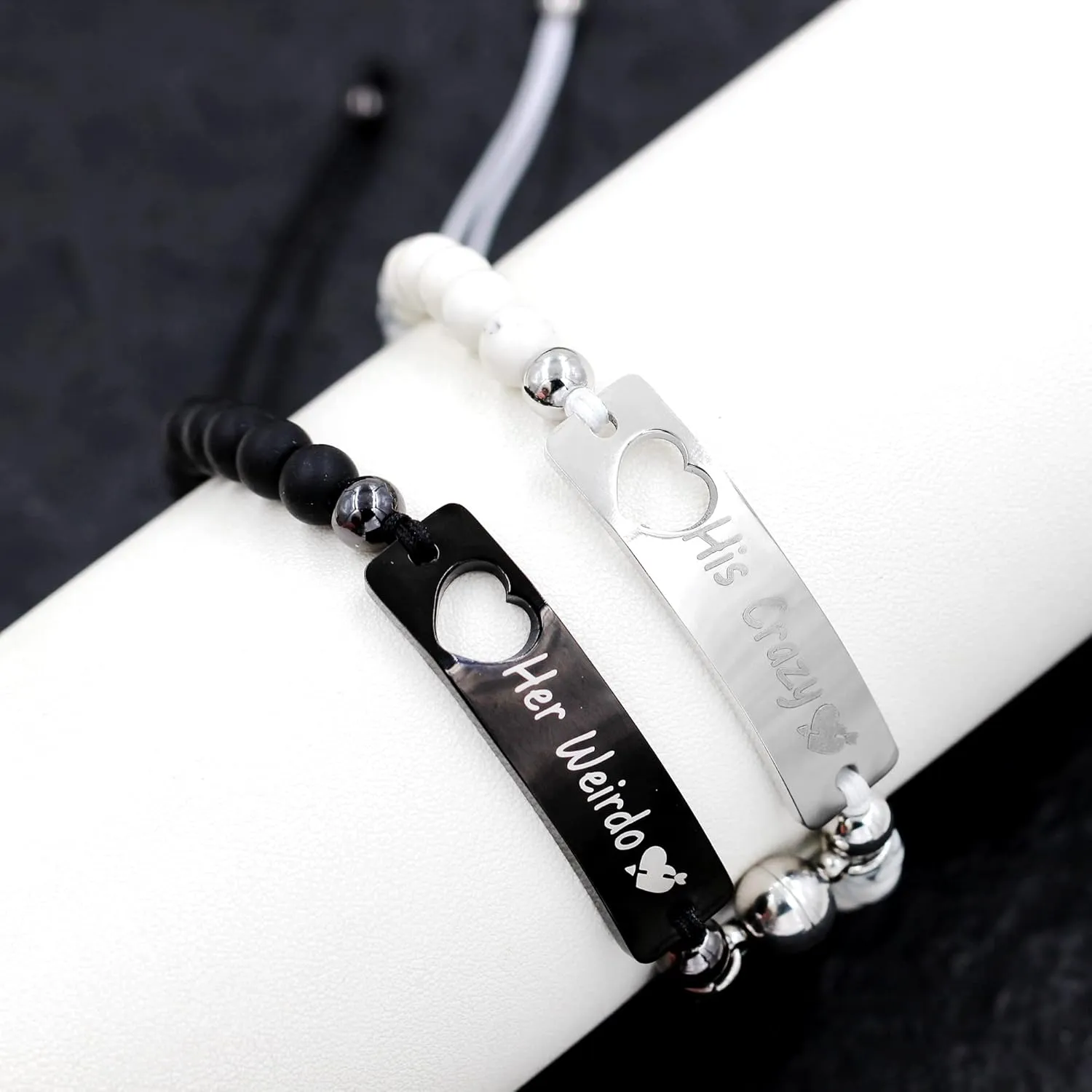 Uloveido White Turquoise & Matte Black Onyx Beads Bracelet Set - His and Hers Mutual Attraction Bracelets Couples Gifts