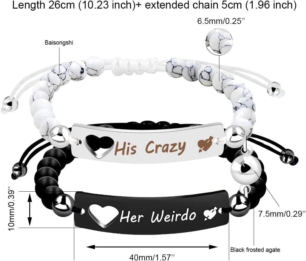 Uloveido White Turquoise & Matte Black Onyx Beads Bracelet Set - His and Hers Mutual Attraction Bracelets Couples Gifts