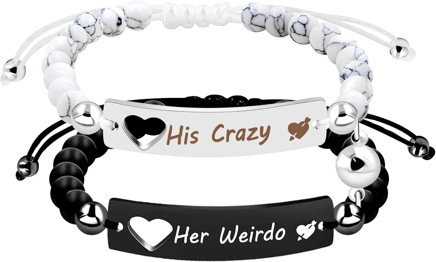 Uloveido White Turquoise & Matte Black Onyx Beads Bracelet Set - His and Hers Mutual Attraction Bracelets Couples Gifts
