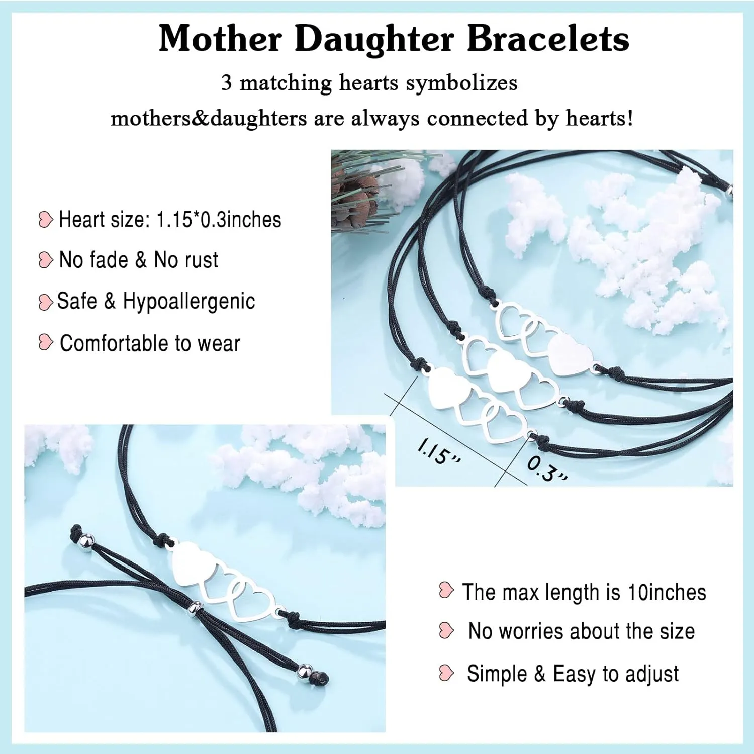 UNGENT THEM Mother Daughter Bracelets Set for 2 3 Matching Heart Mothers Day Mom Christmas Presents