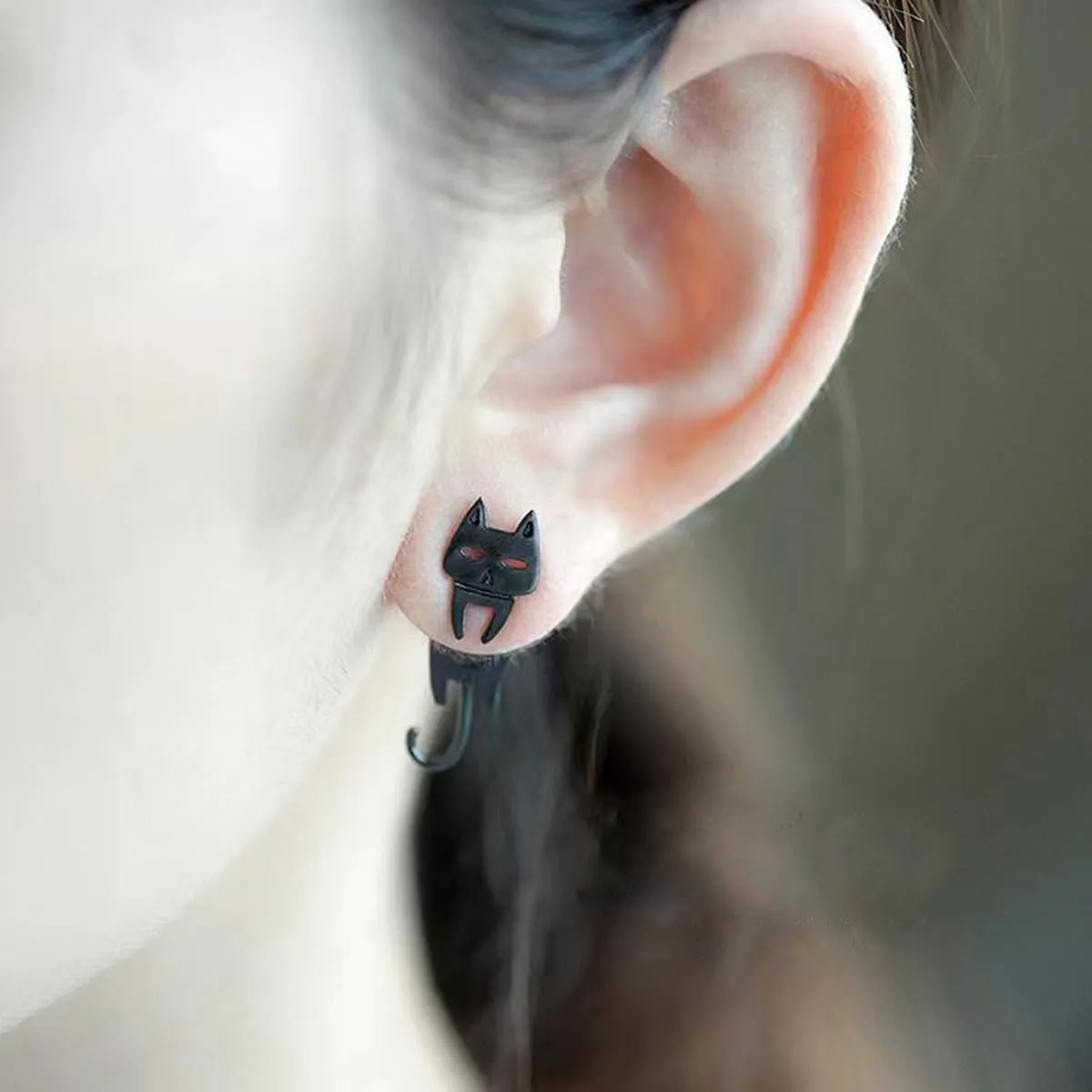 Unique Cat Stud Earrings for Women - Black & White Cat Noir Fun Earrings for Car Lovers