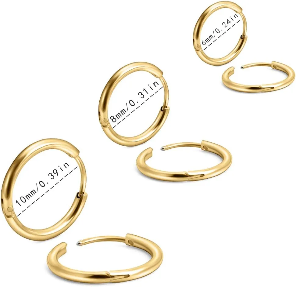 Unisex 18K Real Gold Plating Surgical Steel Sleeper Tiny Hoop Earrings,Nose Ring Septum Ring Helix Ring Daith Ring Lip Ring Nipple Ring Snug Ring Rook Ring Body Piercing Jewelry