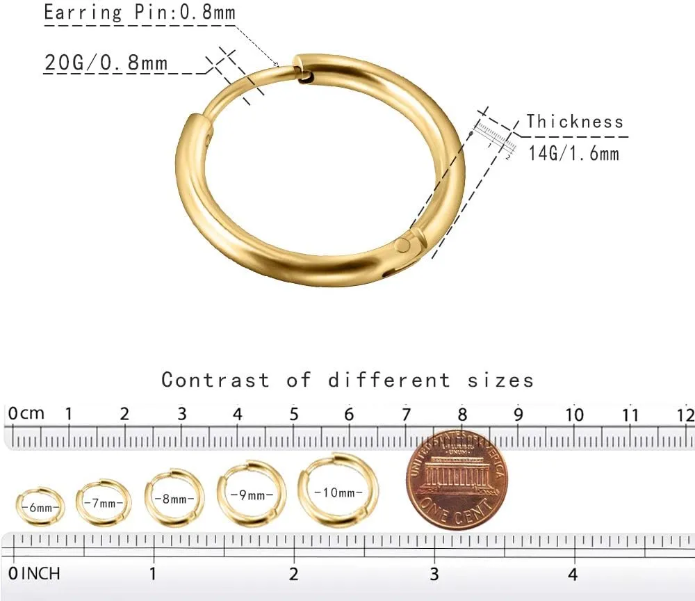 Unisex 18K Real Gold Plating Surgical Steel Sleeper Tiny Hoop Earrings,Nose Ring Septum Ring Helix Ring Daith Ring Lip Ring Nipple Ring Snug Ring Rook Ring Body Piercing Jewelry