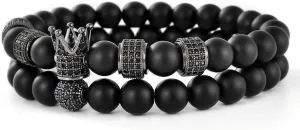 Unisex Friendship Bracelets SET, Crown for Men 8mm Lava Stone Bead Vintage Healing Stainless Steel Jewelry Gifts
