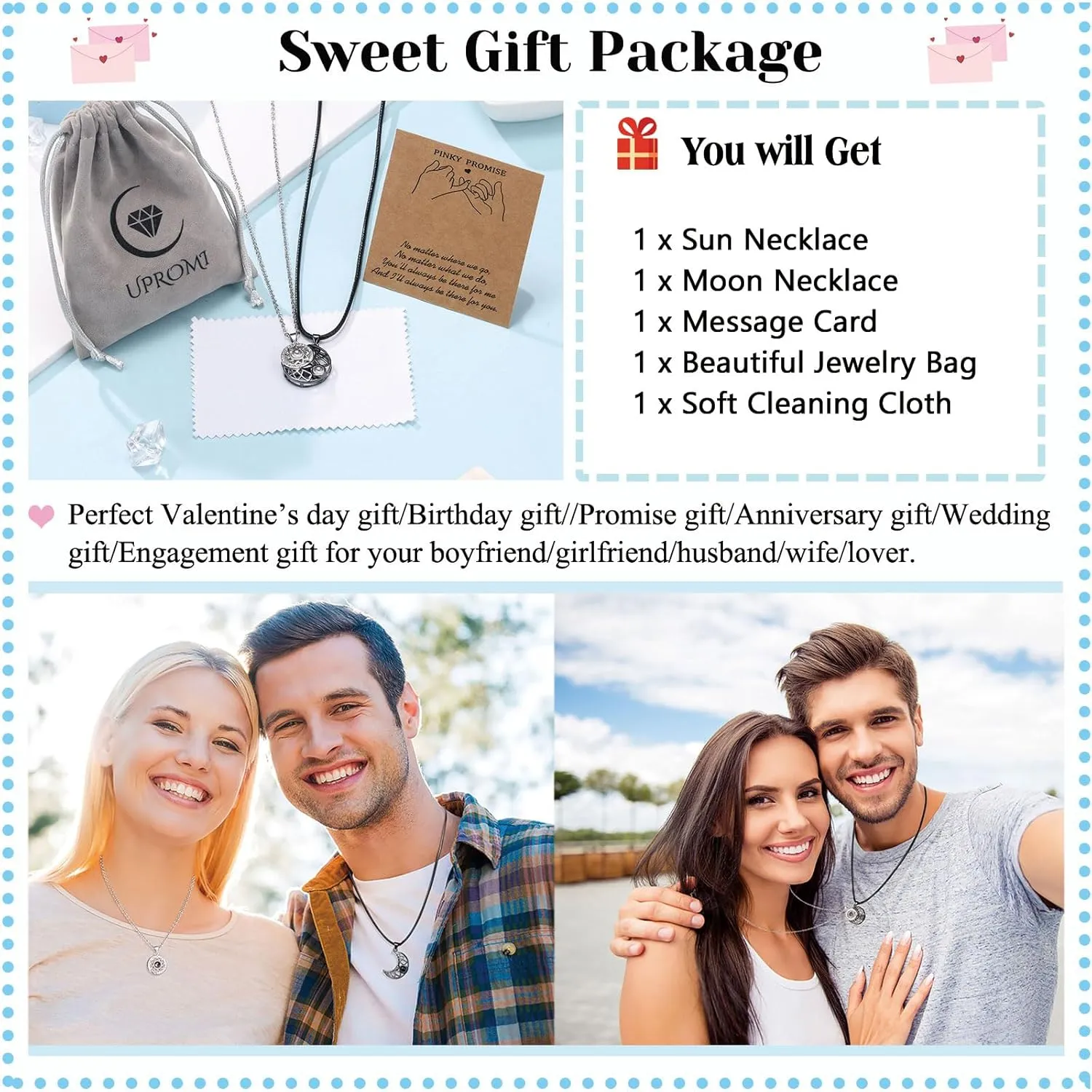 UPROMI Couple Necklace for Boyfriend/Girlfriend/Husband/Man/Soulmate, Anniversary Christmas Birthday Wedding Gifts for Him Her