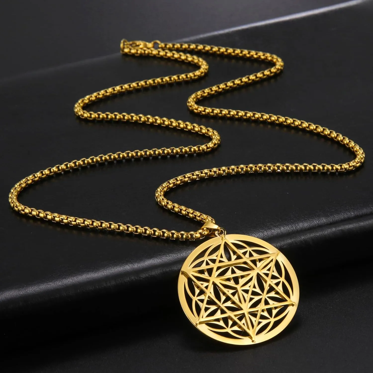 VASSAGO Merkabah on Flower of Life Necklace Mandala Necklace Geometry Star Tetrahedron Merkaba Pendant Necklace Buddhist Lotus Flower Mandala Pendant Jewelry Gift for Women Men