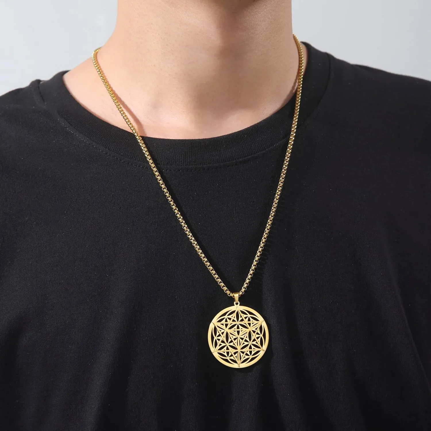 VASSAGO Merkabah on Flower of Life Necklace Mandala Necklace Geometry Star Tetrahedron Merkaba Pendant Necklace Buddhist Lotus Flower Mandala Pendant Jewelry Gift for Women Men