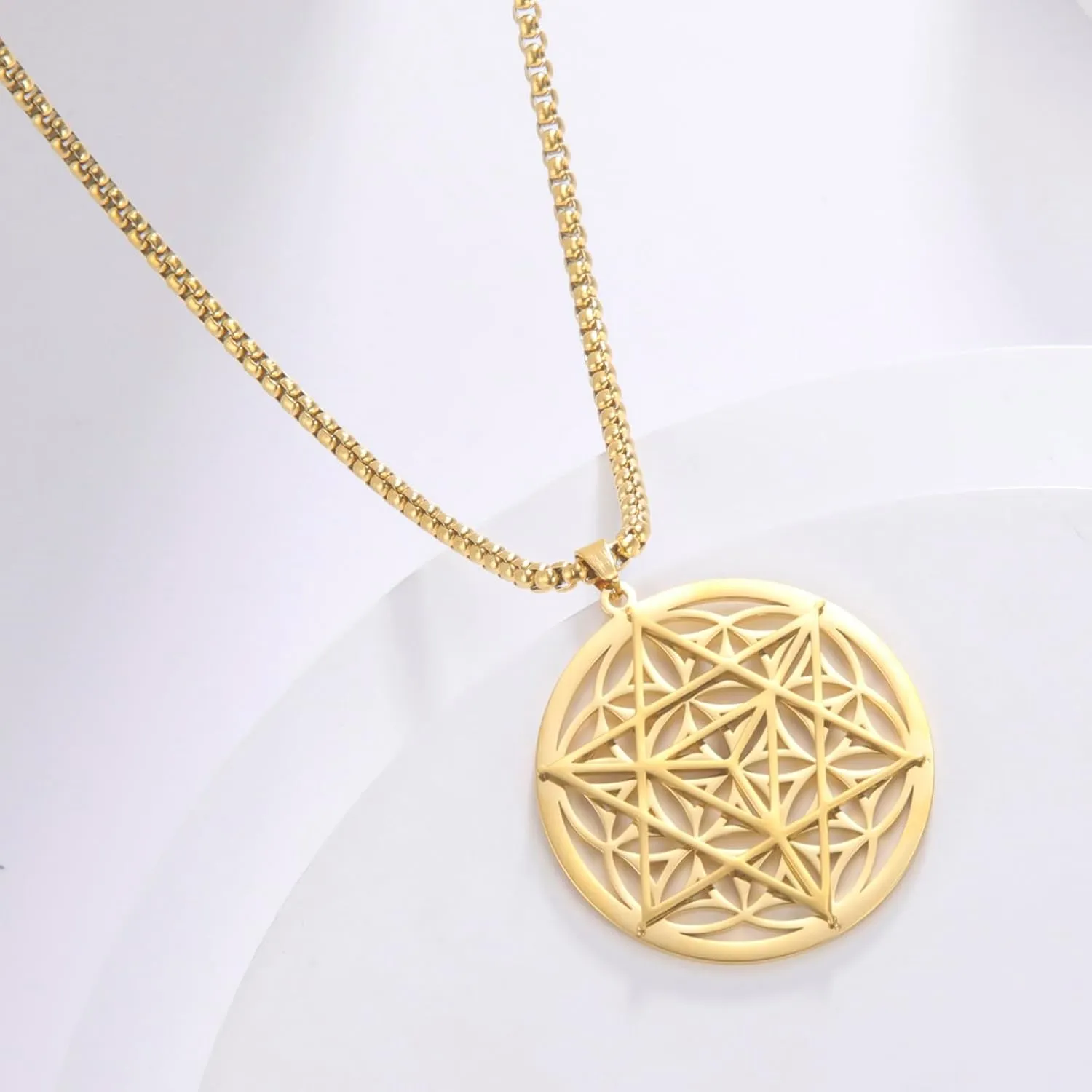 VASSAGO Merkabah on Flower of Life Necklace Mandala Necklace Geometry Star Tetrahedron Merkaba Pendant Necklace Buddhist Lotus Flower Mandala Pendant Jewelry Gift for Women Men