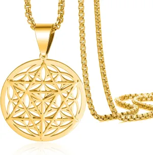 VASSAGO Merkabah on Flower of Life Necklace Mandala Necklace Geometry Star Tetrahedron Merkaba Pendant Necklace Buddhist Lotus Flower Mandala Pendant Jewelry Gift for Women Men