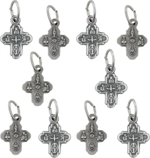 VILLAGE GIFT IMPORTERS Ten Pack of Four-Way Mini Medals | Great Catholic Charm for DIY Religious Jewelry and Chaplets | Silver-Tone Metal | Includes Jump Ring