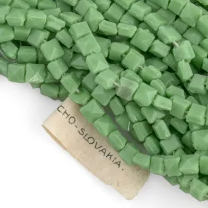 Vintage Czech green flat square nailheads. 4mm. Rare! Strand of 25  b17-073