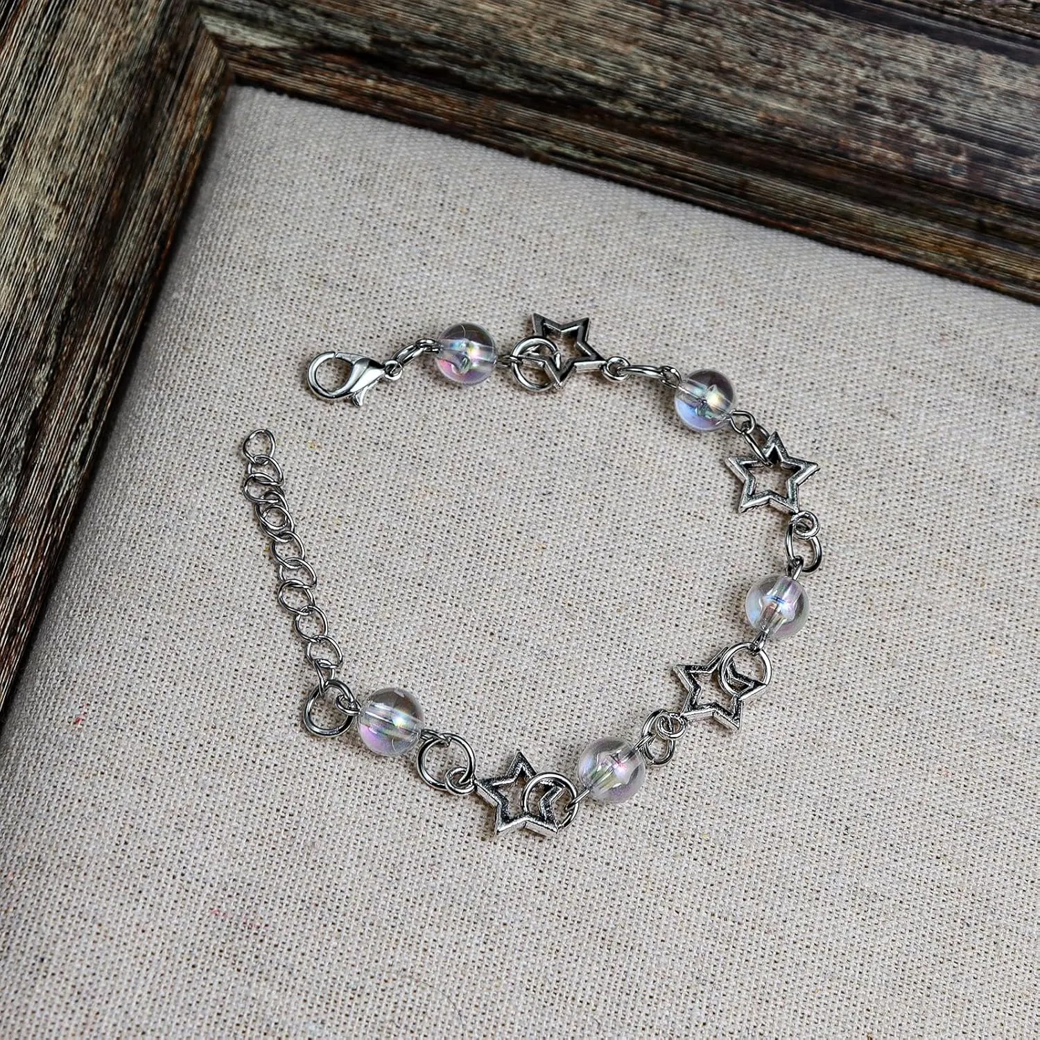 Vintage Punk Y2k Star Pearl Double Layer Beaded Chain Lightweight Bracelet Aesthetic Accessories Grunge Cool Couple Friendship Jewelry for Women