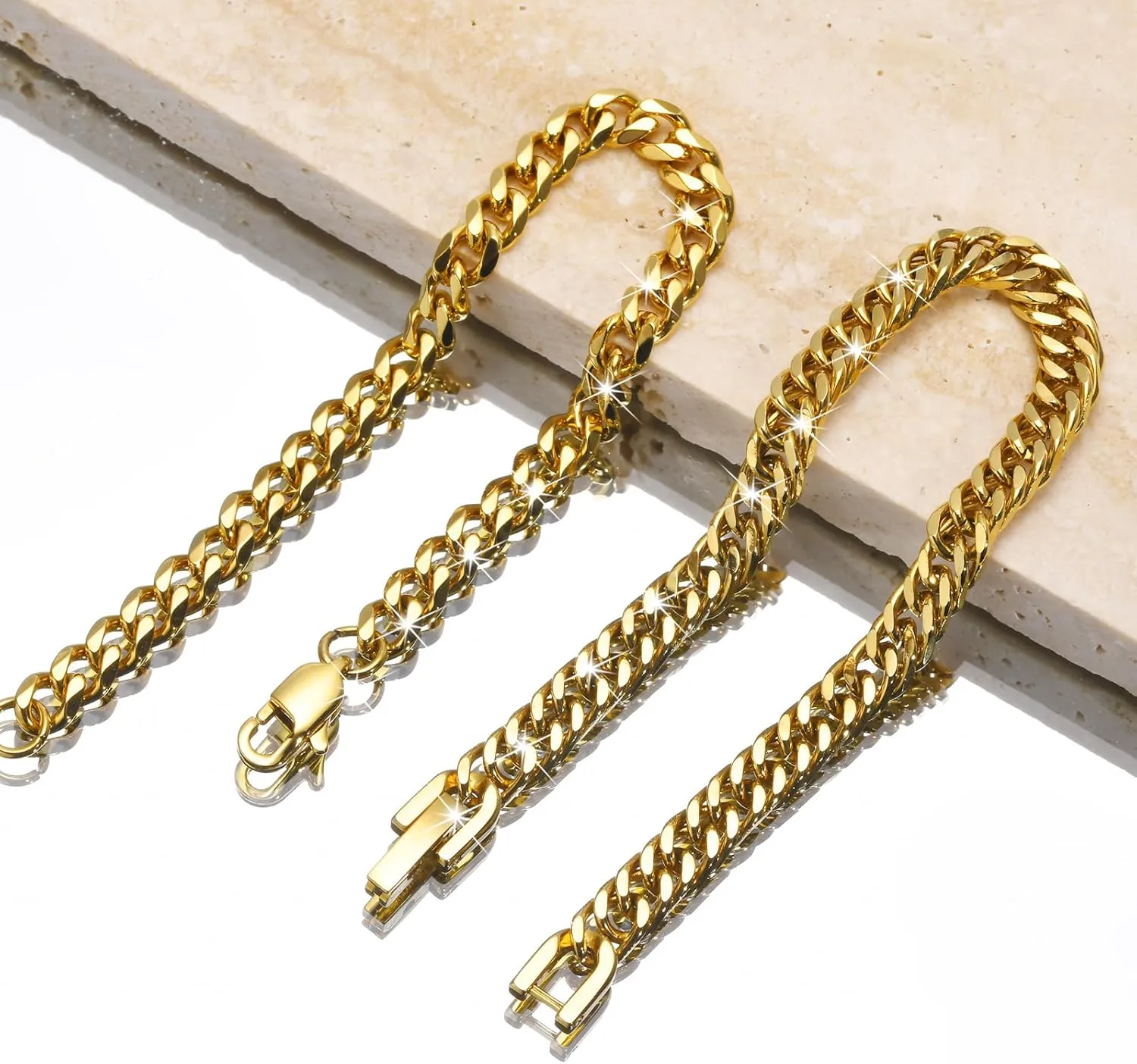 VNOX 2 Pcs Chain Bracelet for Men Women - Sturdy Stainless Steel Curb Width Cuban Link Chain Bracelet Set for Men Women,6.5/7/7.4/8.2/9 Inches