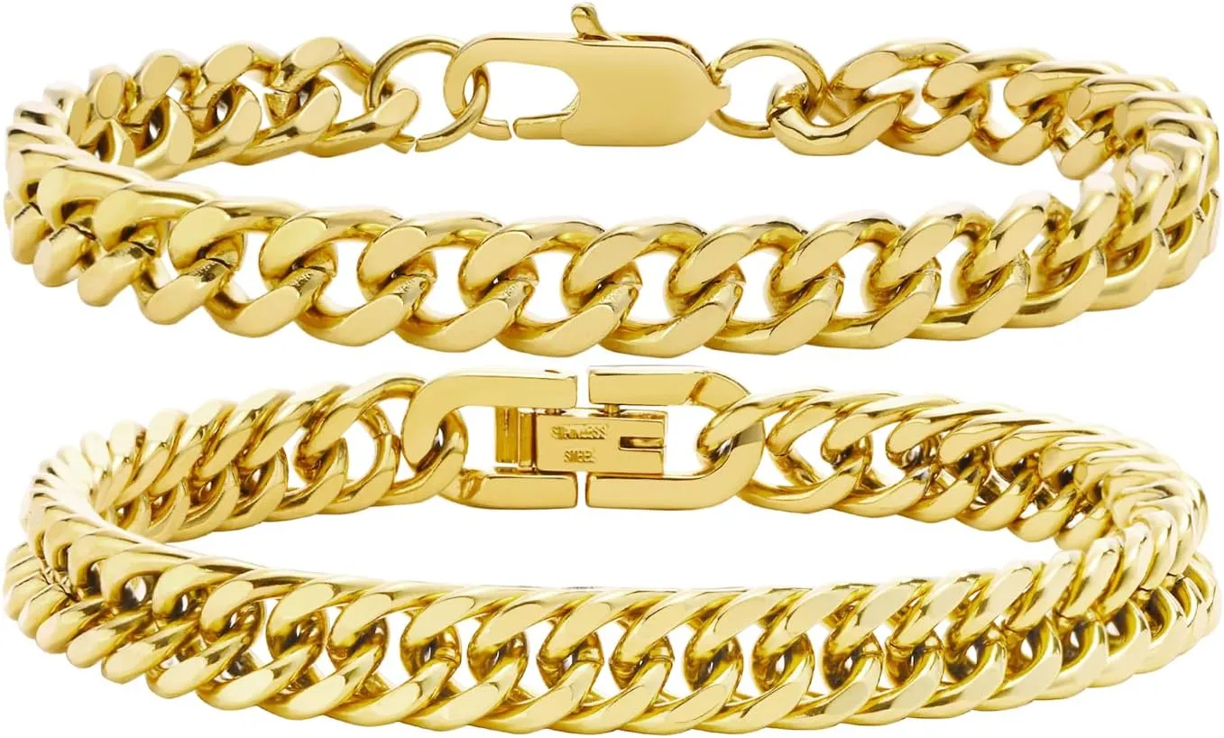 VNOX 2 Pcs Chain Bracelet for Men Women - Sturdy Stainless Steel Curb Width Cuban Link Chain Bracelet Set for Men Women,6.5/7/7.4/8.2/9 Inches