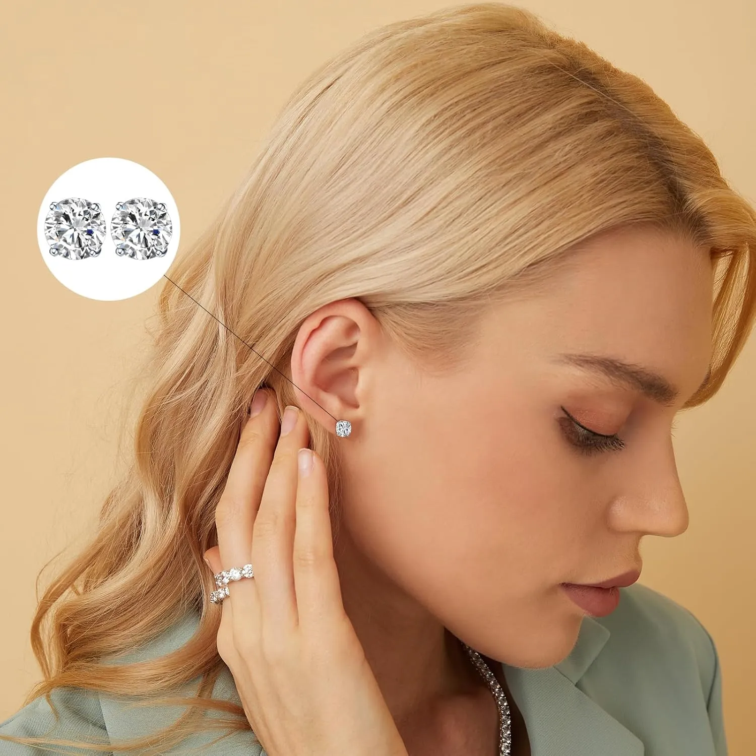 VOLUKA Moissanite Stud Earrings for Women - 925 Sterling Silver 1ct D Color Round Cut Lab Created Diamond Earrings Hypoallergenic Moissanite Earrings for Women