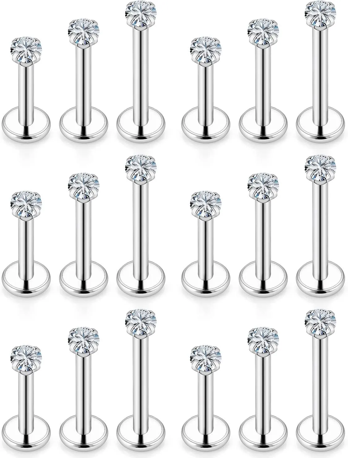 Vsnnsns 16G Lip Rings Stainless Steel Tragus Helix Conch Piercing Jewelry Snake Bite Piercing Monroe Lip Rings Labret Medusa Cartilage Lobe Earrings Studs Piercing Jewelry 6MM 8MM 10MM Silver 18PCS