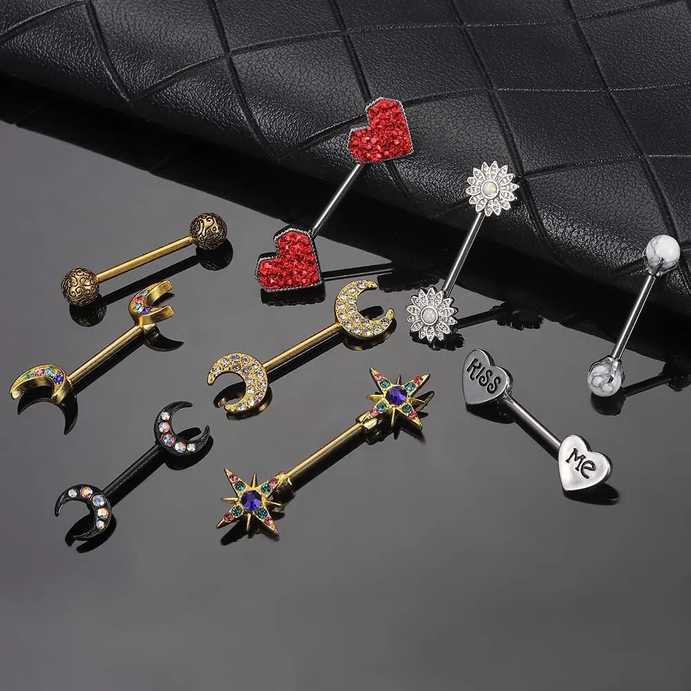 WASOLIE 7Pairs Cute Stainless Steel Nipple Rings Barbell Piercing Nipple Tongue Rings 14G.