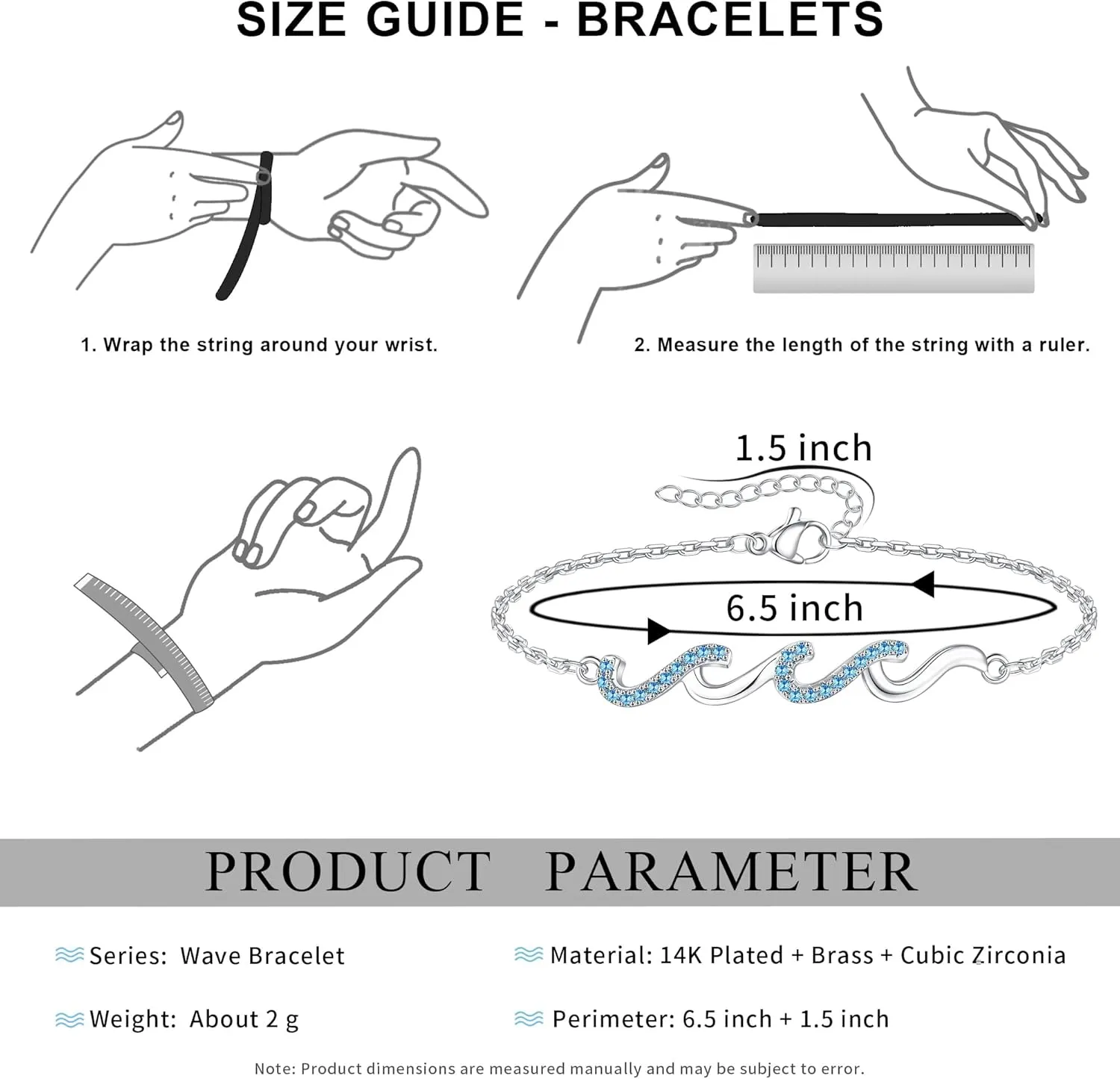 Wave Bracelet - Birthday Gifts for Women, Gifts for Women Bestie Sister Mom Daughter Wife Girlfriend Grandma Aunt, 14K Gold/White Gold Plated Wave Bracelet Beach Jewelry Meaningful Friendship Gift