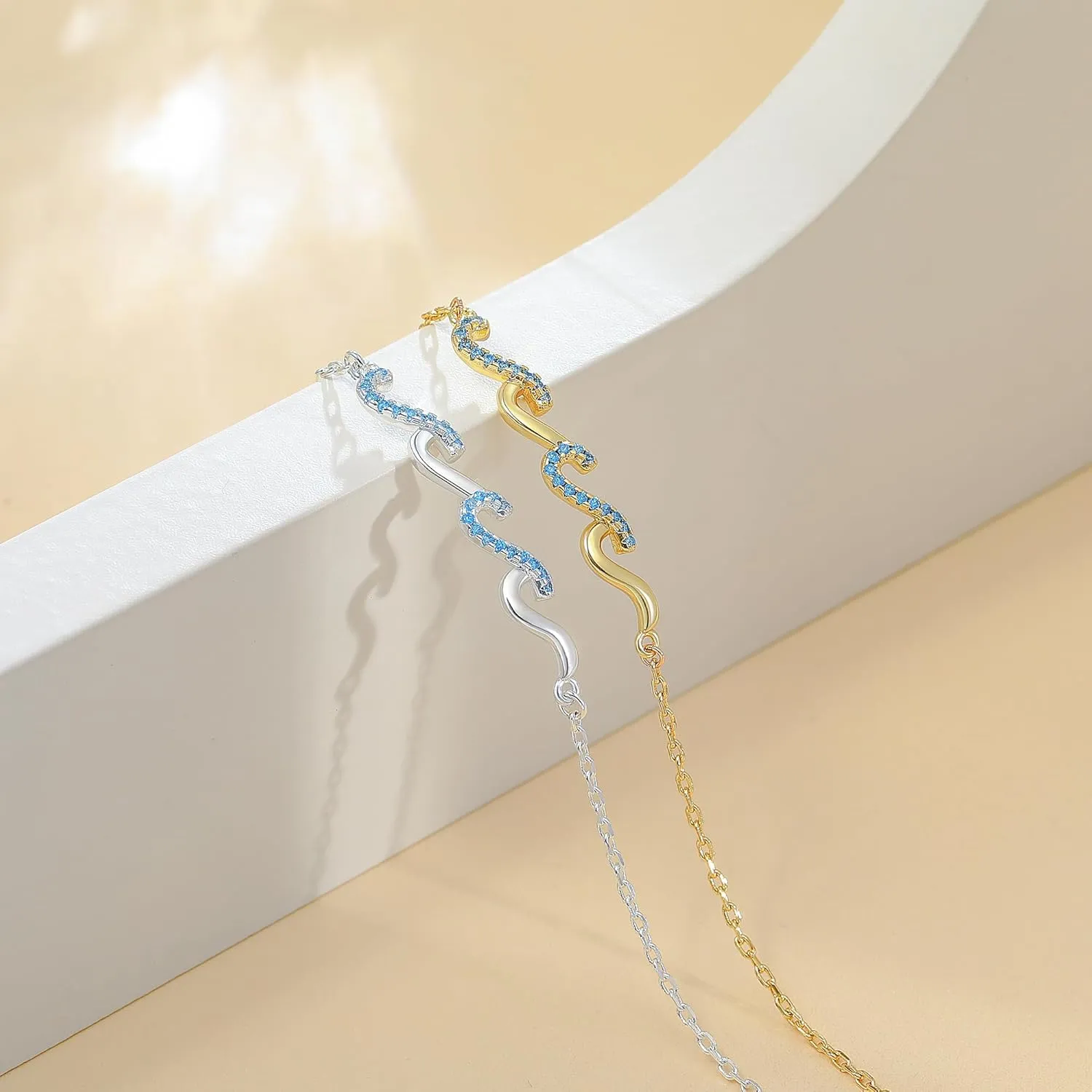 Wave Bracelet - Birthday Gifts for Women, Gifts for Women Bestie Sister Mom Daughter Wife Girlfriend Grandma Aunt, 14K Gold/White Gold Plated Wave Bracelet Beach Jewelry Meaningful Friendship Gift