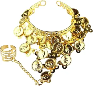Women Ladies Belly Dance Gypsy Jewelry Triangle Coin Bracelet Wrist Bangle Ring