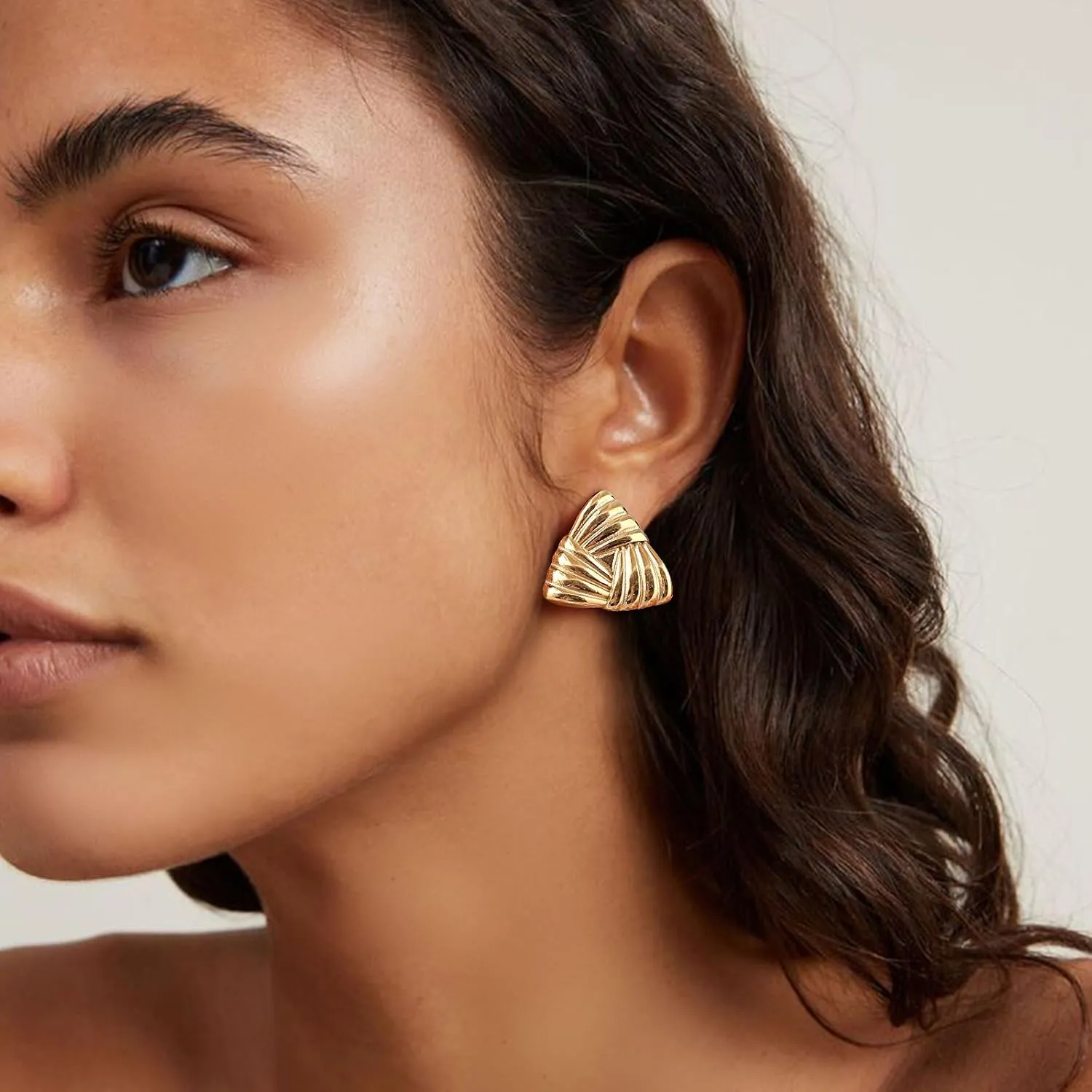 Women's Chunky Gold Studs Earrings- 14K Gold Plated Stud Lightweight Earring,Non Tarnish Stainless Steel Statement Ear Ring,Hypoallergenic Trendy Jewelry Textured Studs,Valentines Day Gifts for Her