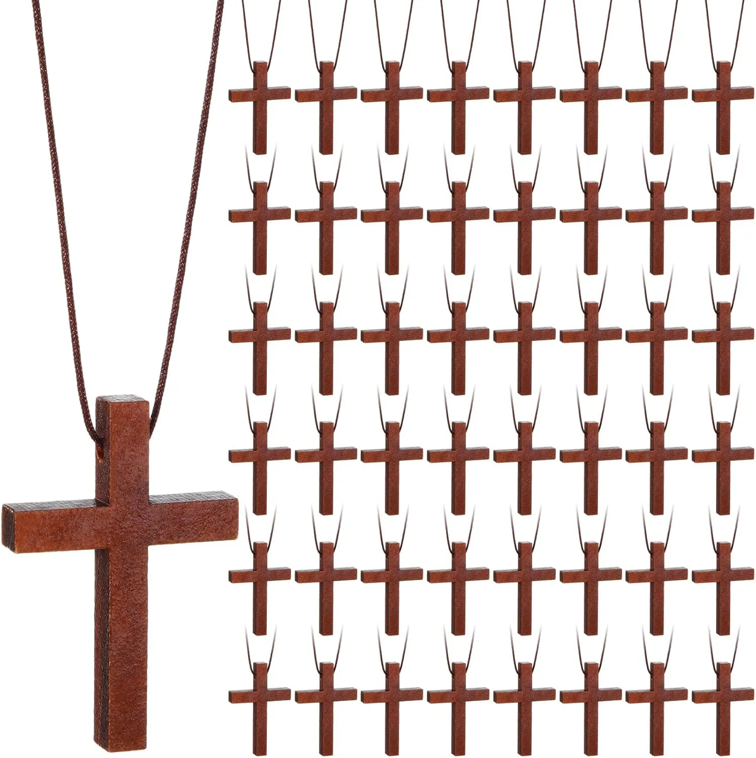 Wood Cross Necklace Bulk Natural Wood Cross Pendant for Bible Verse Party Favor Crucifix on Cord Christian Gift