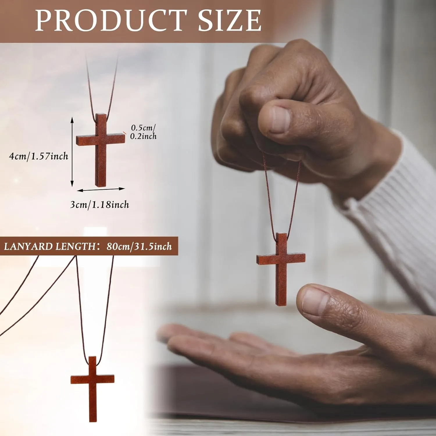 Wood Cross Necklace Bulk Natural Wood Cross Pendant for Bible Verse Party Favor Crucifix on Cord Christian Gift