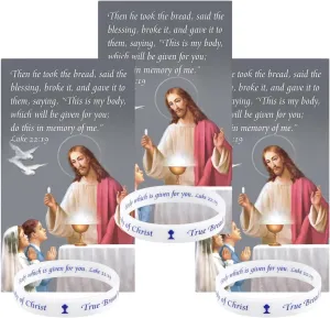 Wowser Heavenly Feast First Communion Silicone Bracelet & Prayer Card Set, Classroom Activitty, Pack of 3, 7 Inch