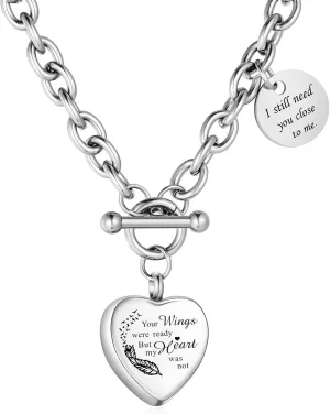 XIUDA Heart Cremation Urn Necklaces for Ashes Locket Cremation Jewelry for Human Ashes Stainless Steel Memorial Keepsake Pendant for Women