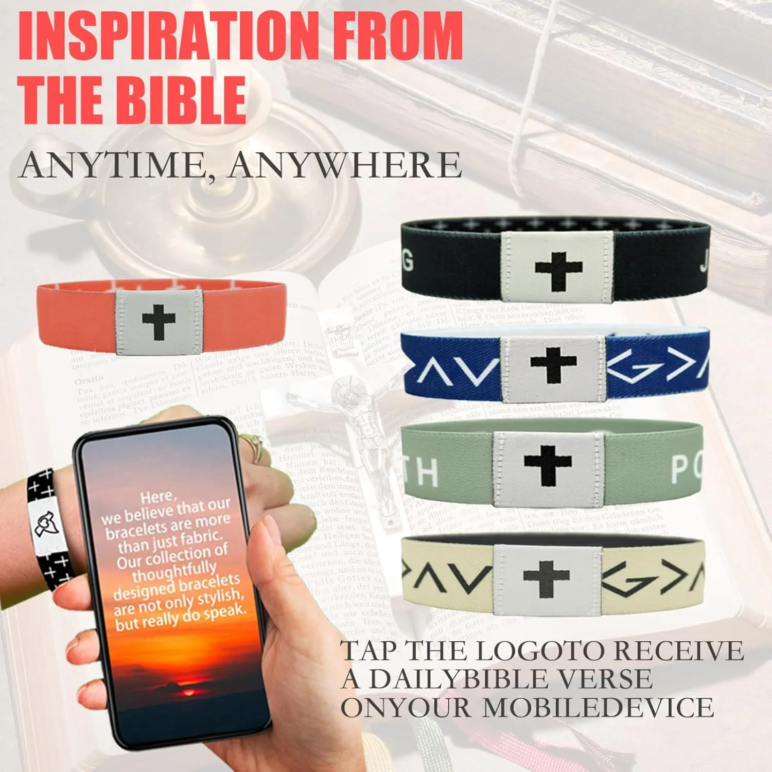 XZG Daily Bible Verse Bracelet Wearable Elastic Bible Bracelet with NFC for Women Men Teens Scannable Inspirational Bible Verse Wristbands 2Pc