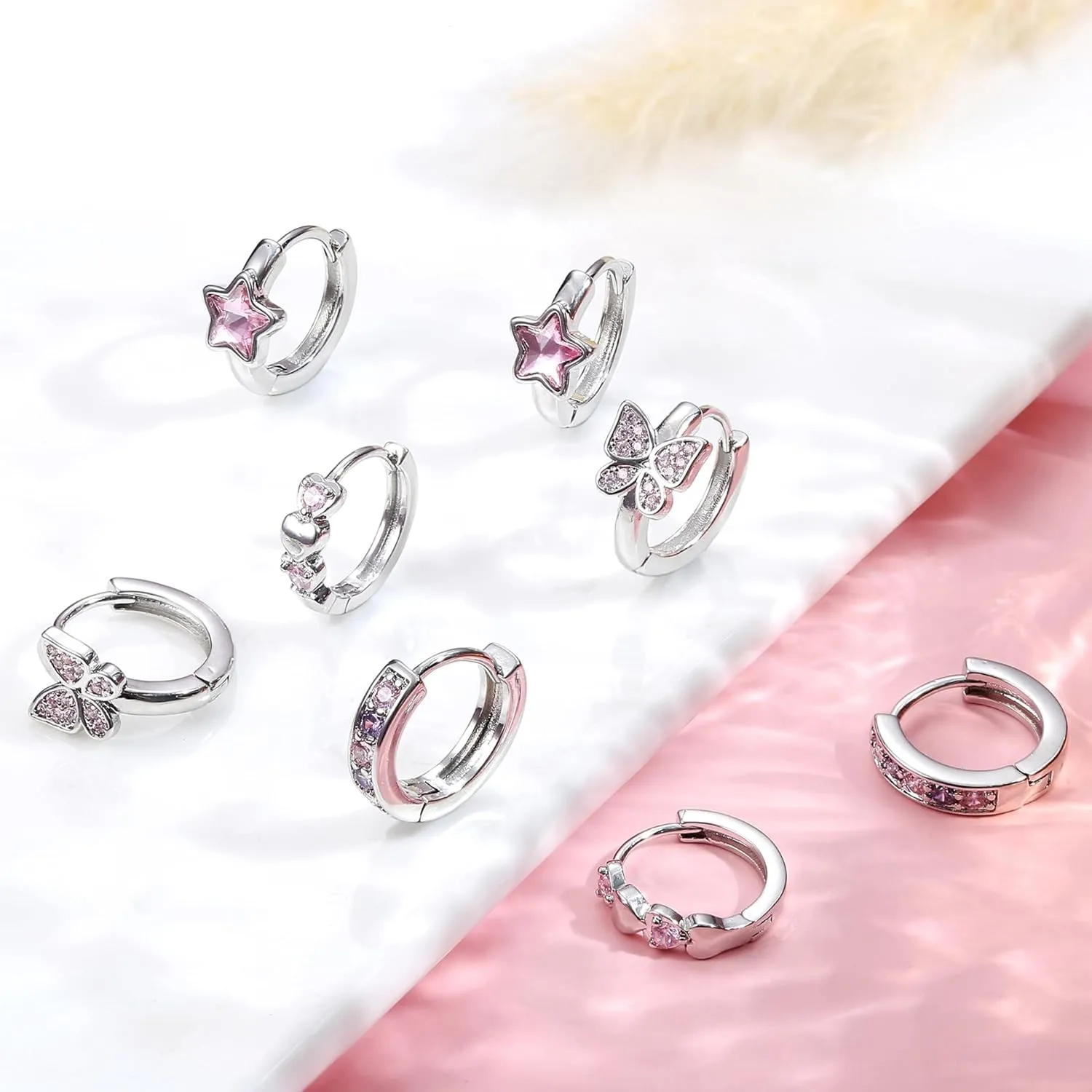 YADOCA Hypoallergenic Earrings For Girls Women Small Huggie Hoop Earrings Sleeper Double Love Heart Earrings Cute Tiny CZ Butterfly Star Cartilage Earrings Hoop Set 10mm