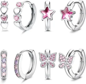 YADOCA Hypoallergenic Earrings For Girls Women Small Huggie Hoop Earrings Sleeper Double Love Heart Earrings Cute Tiny CZ Butterfly Star Cartilage Earrings Hoop Set 10mm