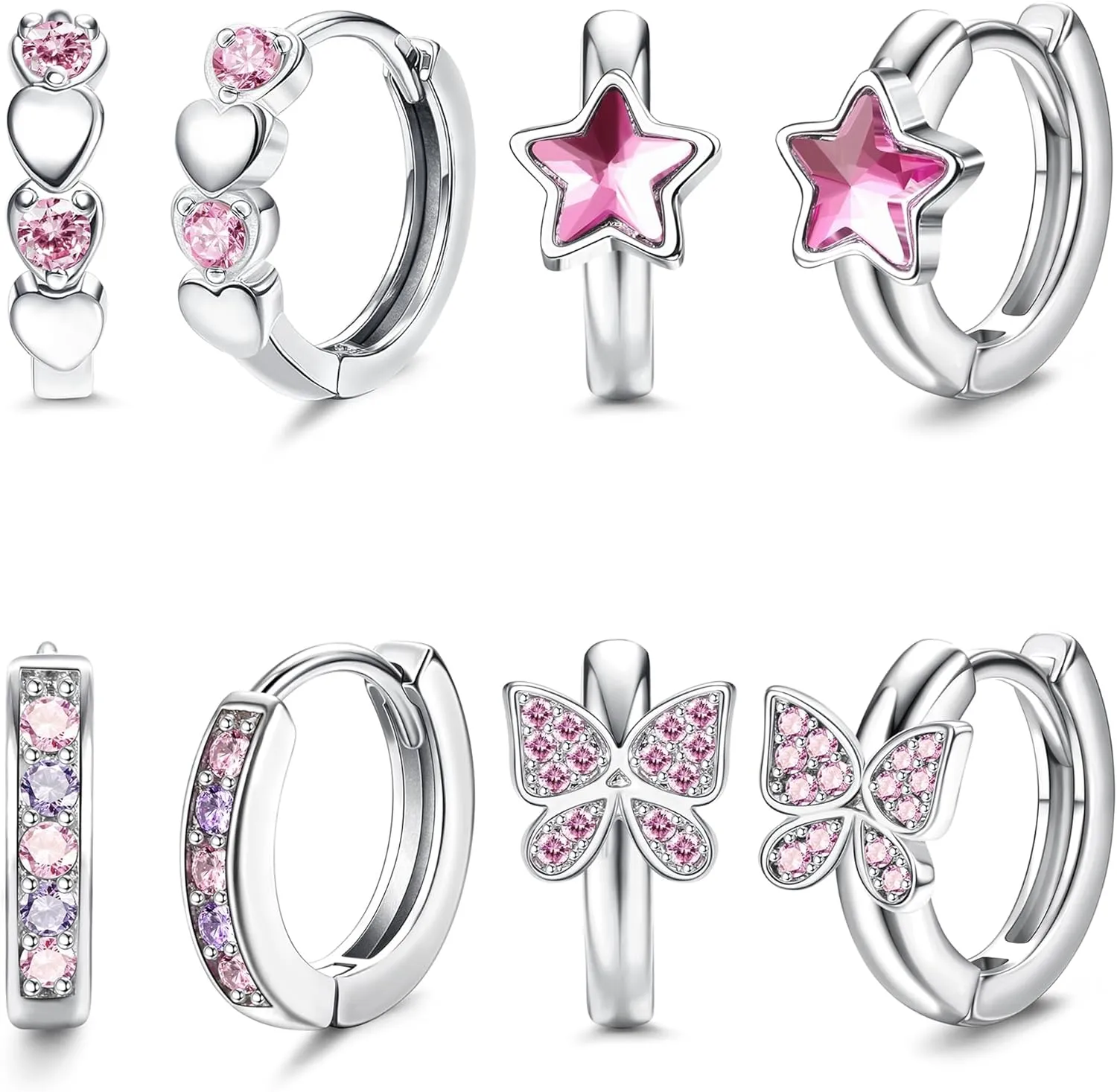 YADOCA Hypoallergenic Earrings For Girls Women Small Huggie Hoop Earrings Sleeper Double Love Heart Earrings Cute Tiny CZ Butterfly Star Cartilage Earrings Hoop Set 10mm