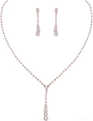 Yean Silver Bridal Jewelry Set Rhinestone Wedding Necklace and Earring Set Prom Jewelry for Women and Bride
