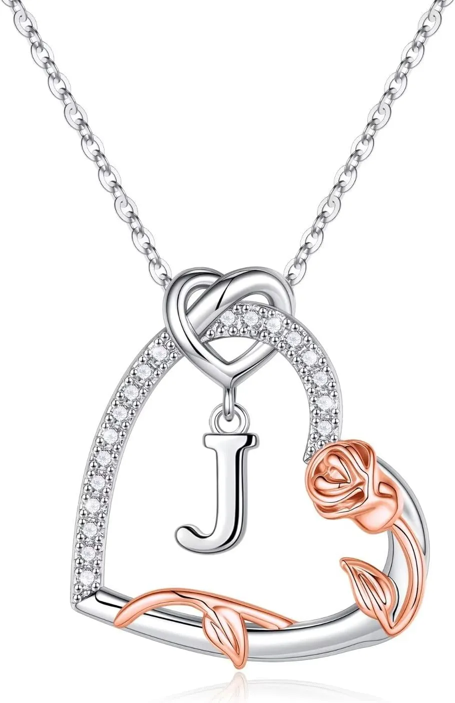 Yesteel Rose Heart Initial Necklaces Gifts for Women Teen Girls, Silver Plated Heart Initial Letter Pendant Necklace Jewelry Valentines Mothers Gifts for Her Girlfriend Wife Mom