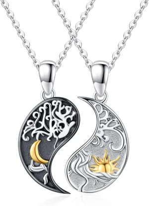 Yin Yang Necklace S925 Sterling Silver Boyfriend and Girlfriend Necklace Matching Couples Necklaces Set Gifts for Men Women Girlfriend Boyfriend Couples Wife