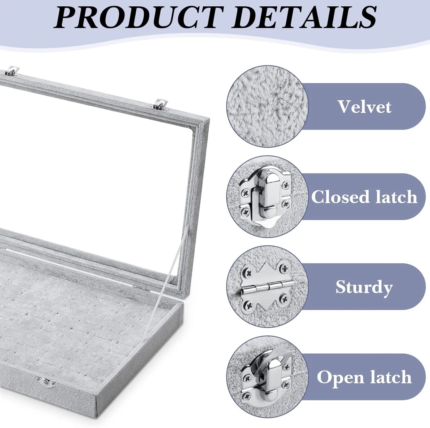 Yinkin 2 Pcs 100 Slots Ring Organizer Box with Transparent Glass Lid Necklace Display Tray Ring Case Velvet Jewelry Holder (Gray)